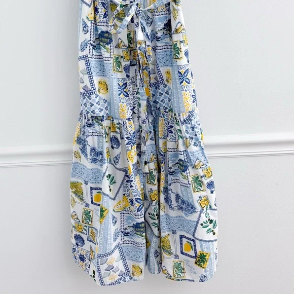 J.Crew Factory Collared Patchwork Beachy Tiered Cotton Midi Dress - Picture 5 of 8